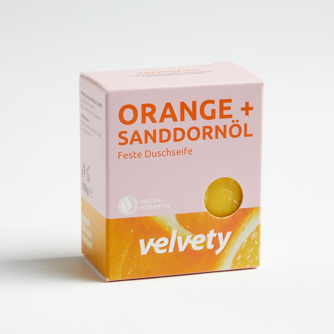 Velvety Feste Duschseife Orange + Sanddornöl 100g NATRUE