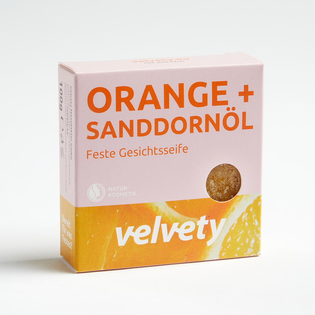 Velvety Feste Gesichtsseife Orange + Sanddornöl 100g NATRUE