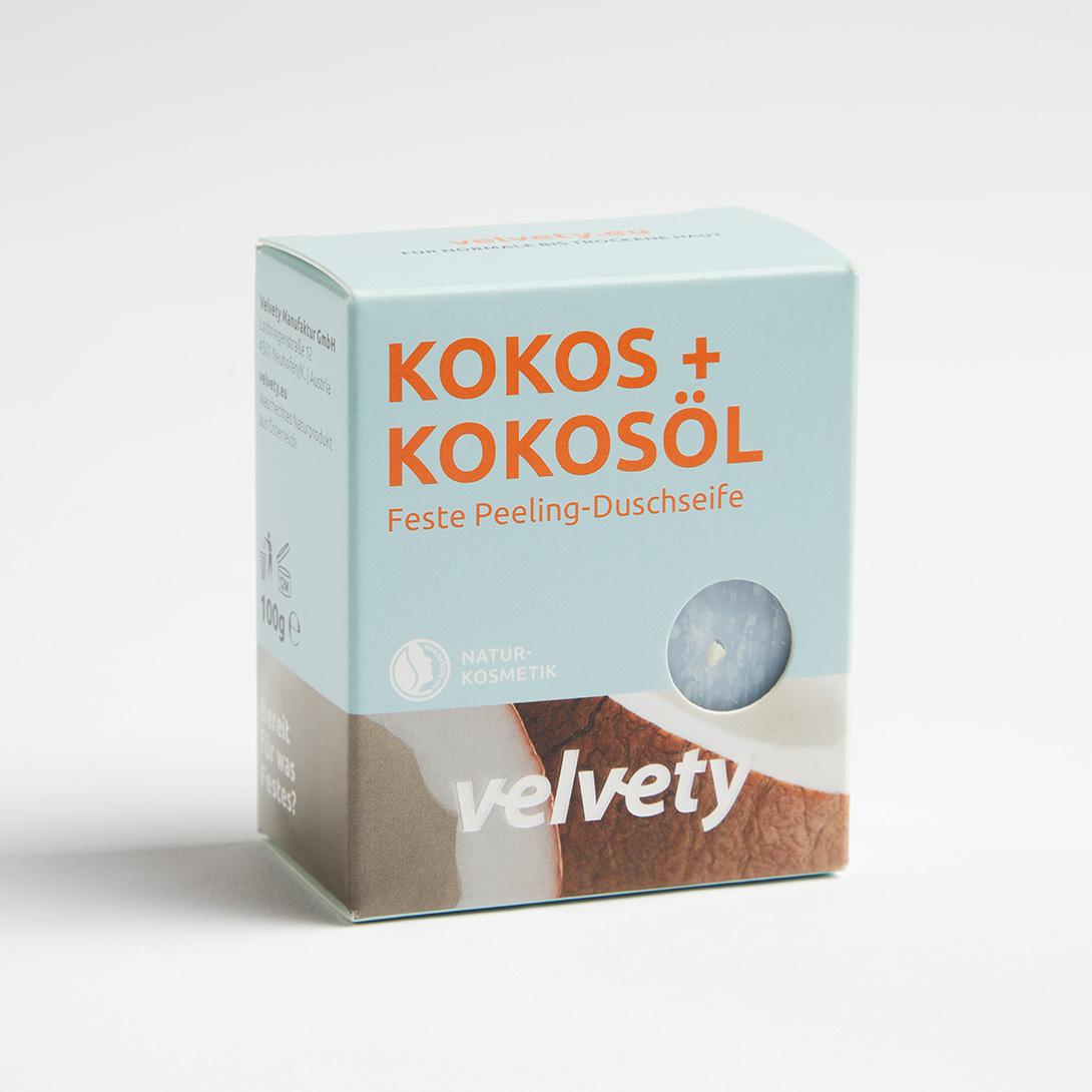 Velvety Feste Peeling-Duschseife Kokos + Kokosöl 100g NATRUE