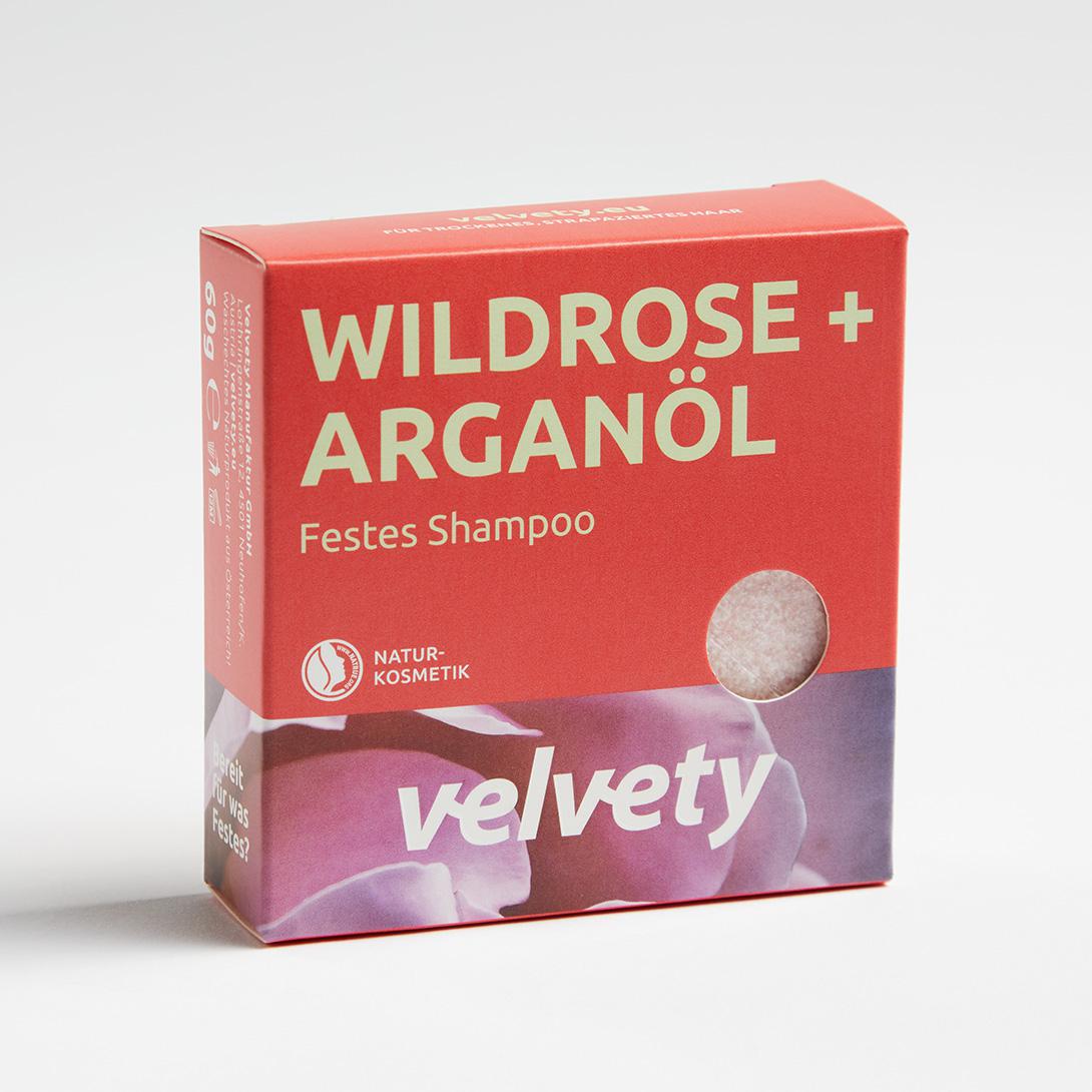 Velvety Festes Shampoo Wildrose + Arganöl 60g