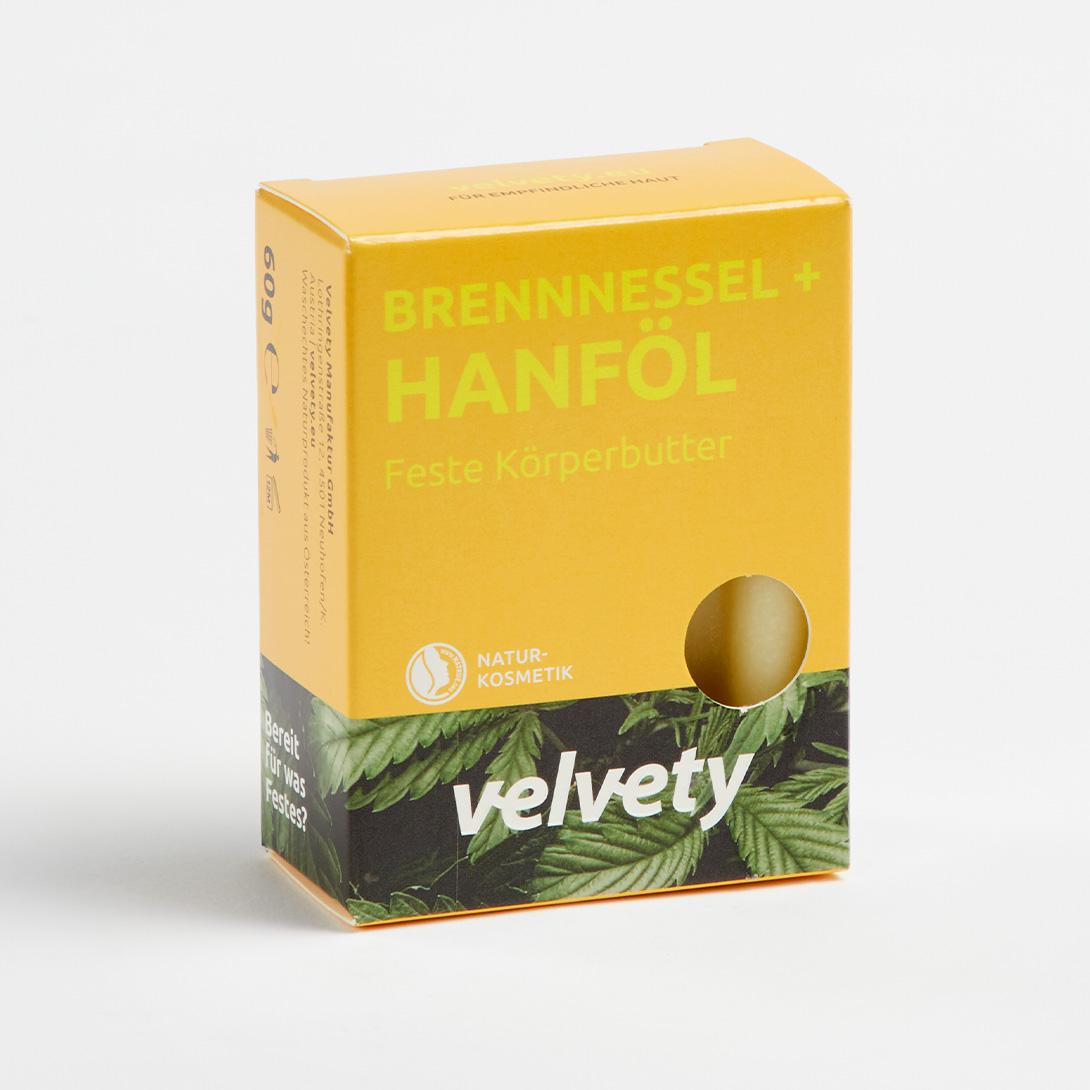 Velvety Feste Körperbutter Brennnessel + Hanföl 60g NATRUE