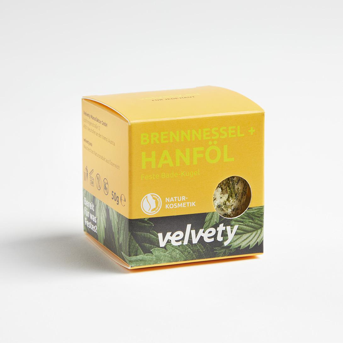 Velvety Feste Badelotion Brennnessel + Hanföl 50g NATRUE