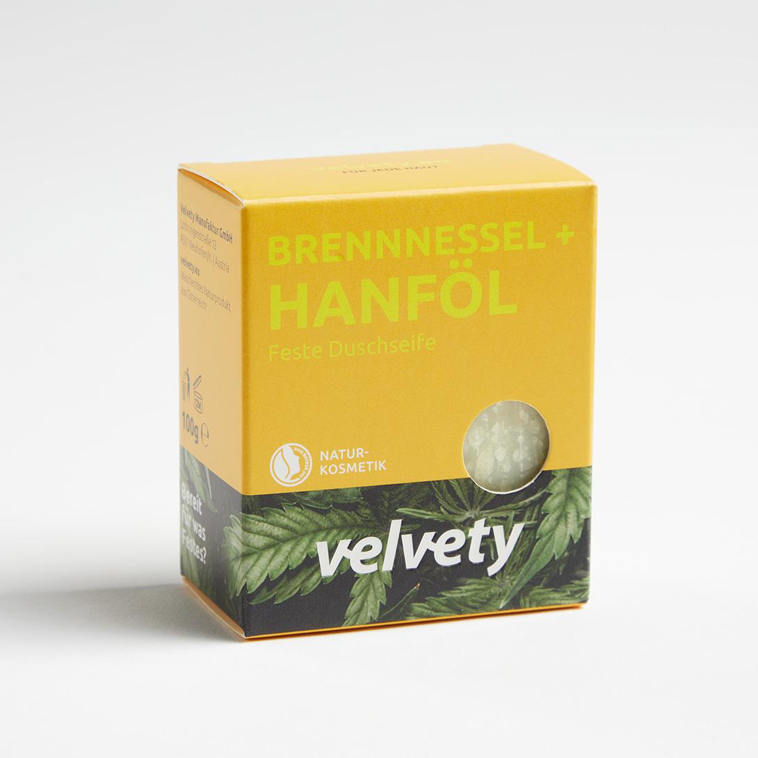 Velvety Feste Duschseife Brennnessel + Hanföl 100g