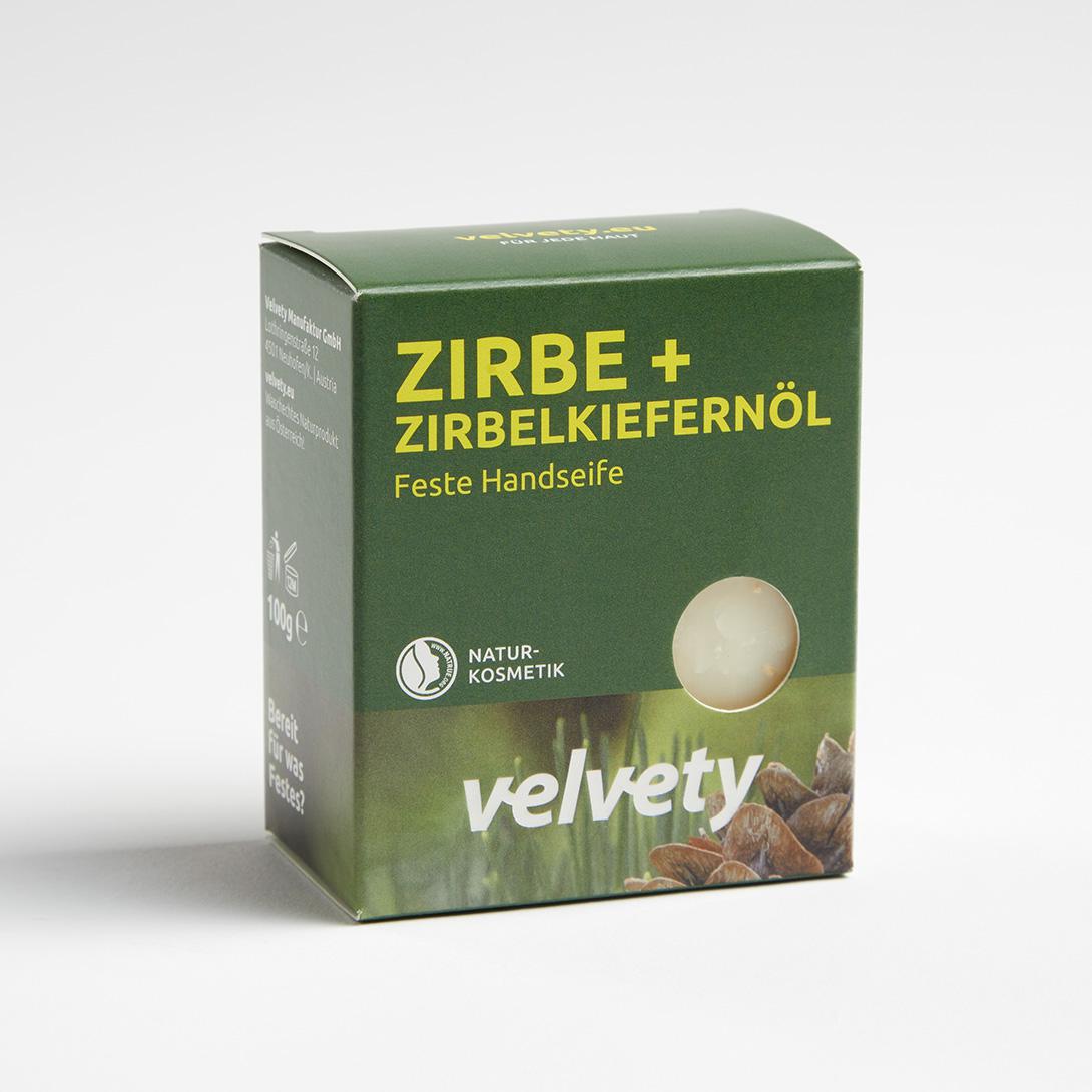 Velvety Feste Handseife Zirbe + Zirbelkiefernöl 100g