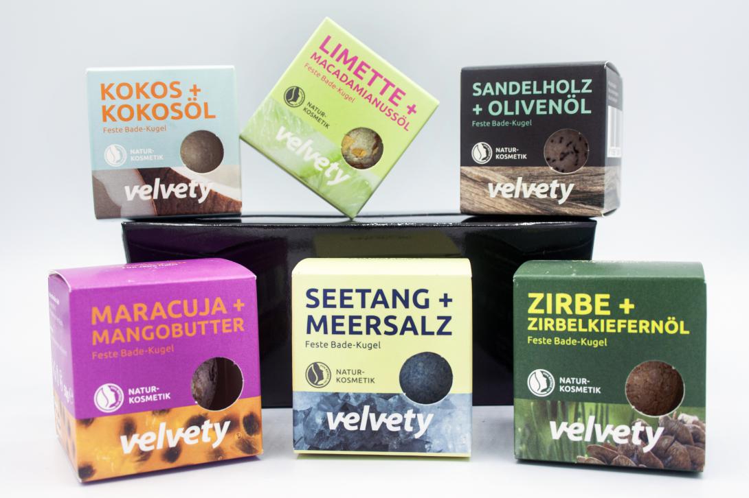 Badebox Badekugel 6 Stk. Kokos, Limette, Sandelholz, Maracuja, Seetang, Zirbe