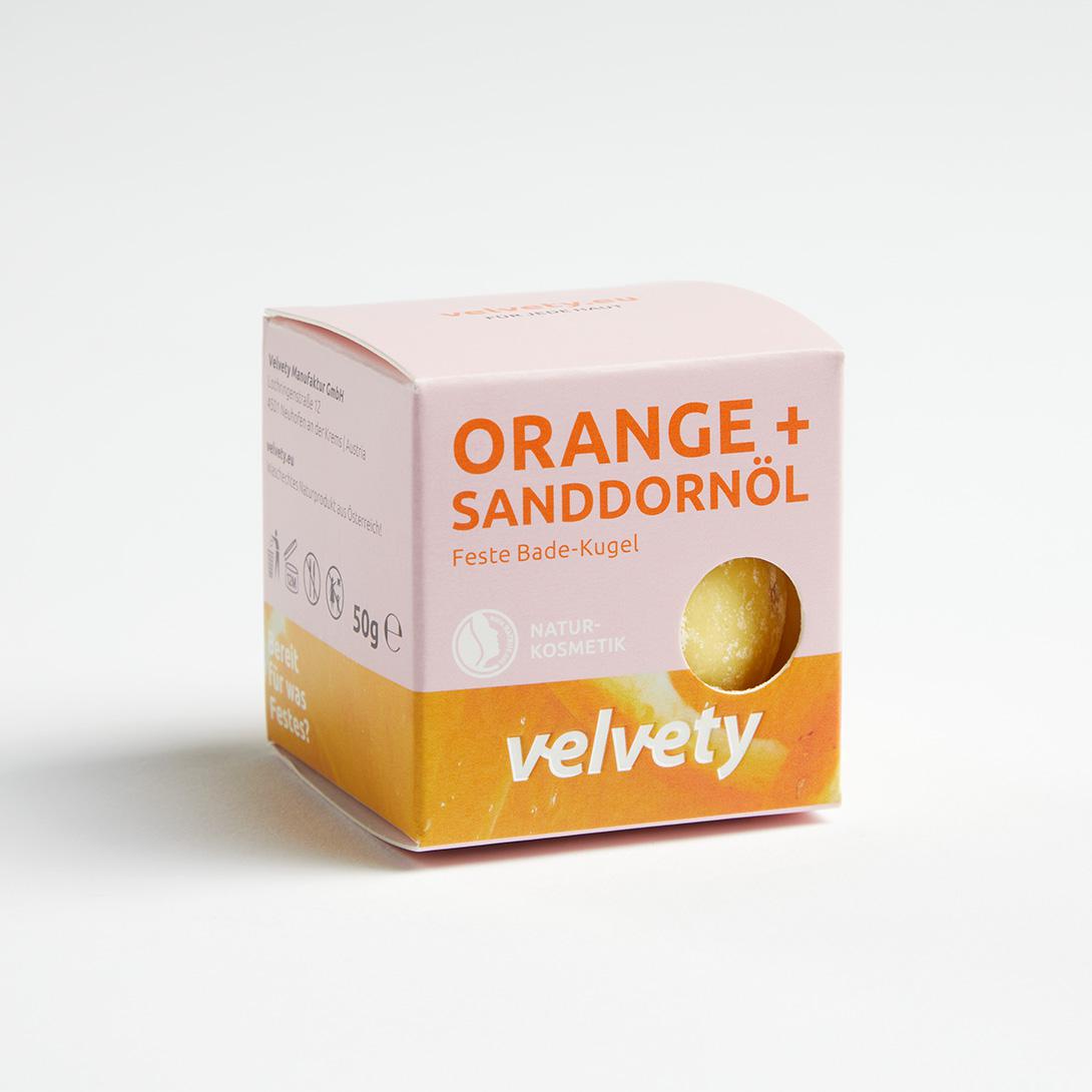 Velvety Feste Badelotion Orange + Sanddornöl 50g NATRUE