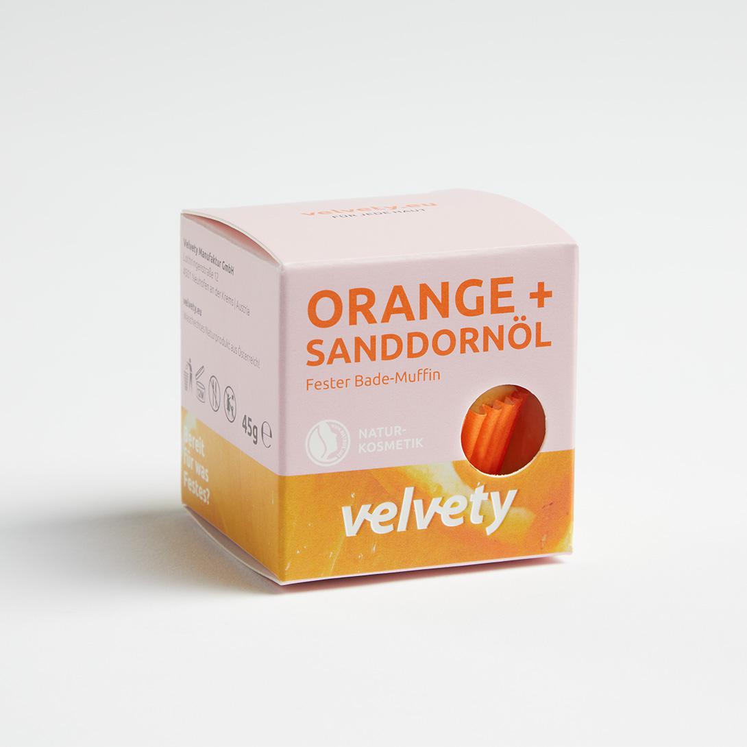 Velvety Feste Badelotion Orange + Sanddornöl 45g NATRUE